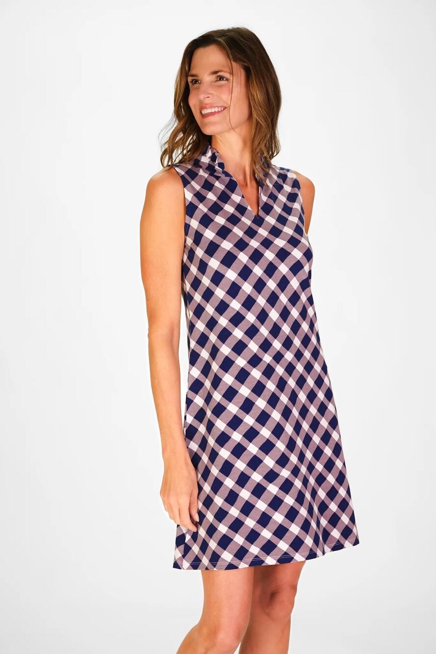 Duffield Lane Navy Wavy Poppy Dress signature stretch cotton Size xs